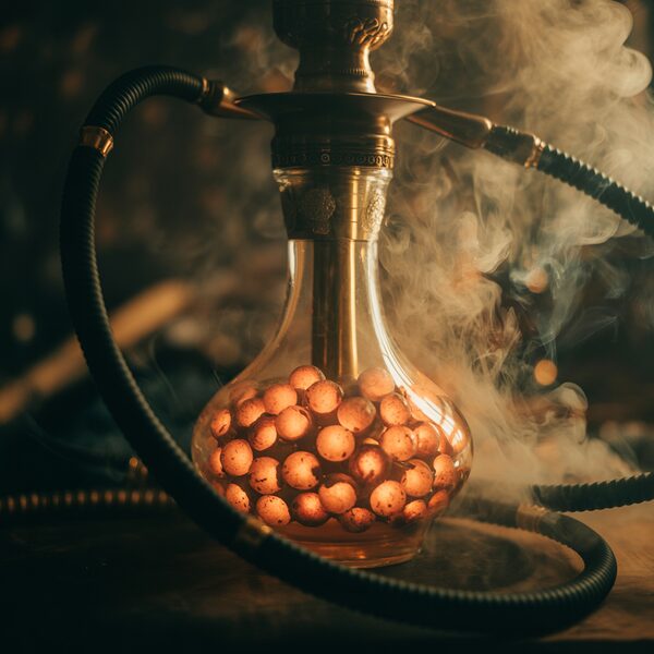 Ornate brass hookah detail showing intricate Middle Eastern craftsmanship at Carnys hookah lounge