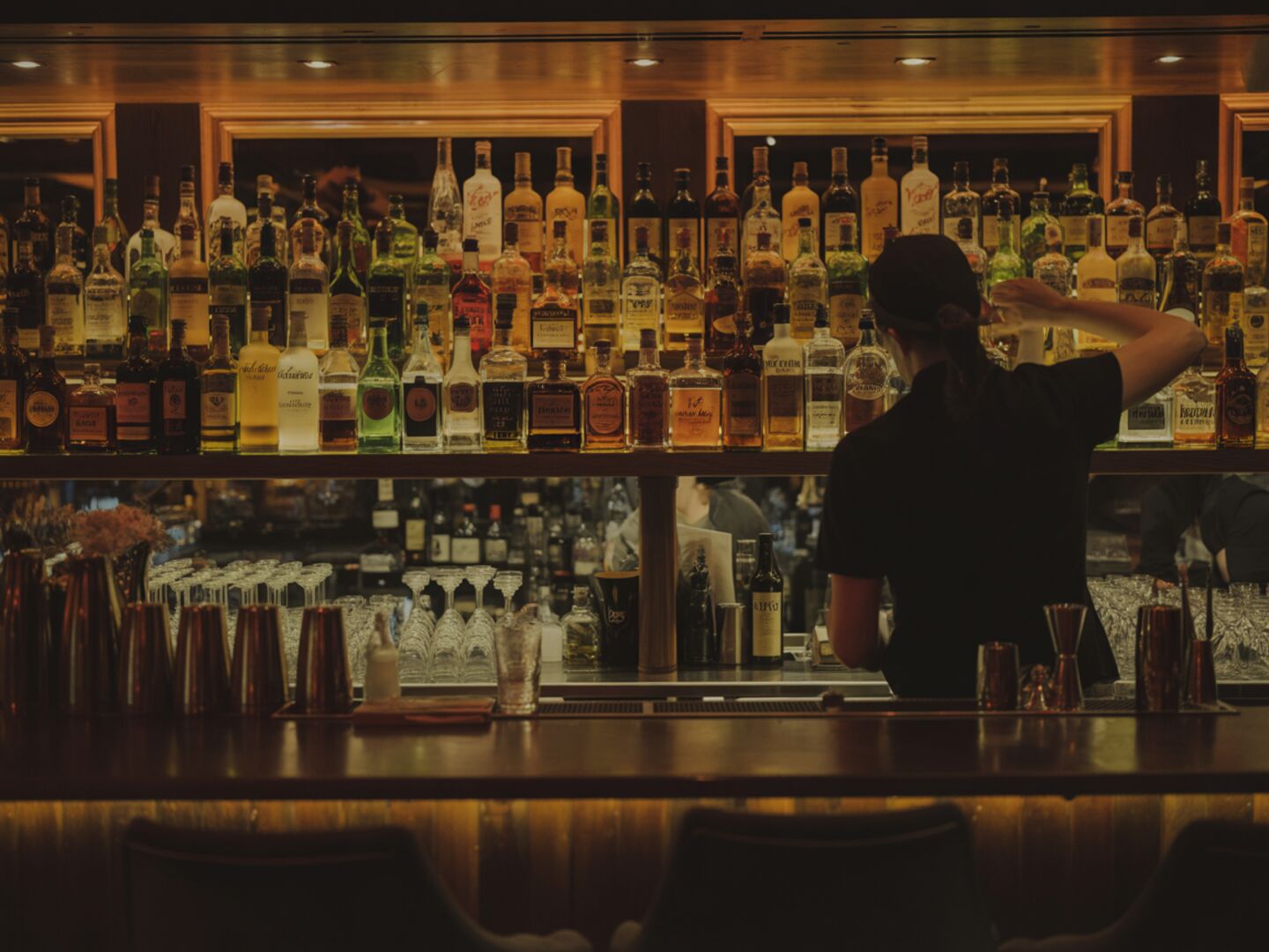 Sophisticated craft cocktail bar with premium spirits selection at Carnys Encino