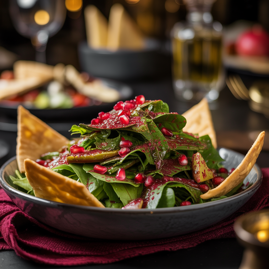 Fattoush - Crisp greens, sumac, pomegranate, pita chips