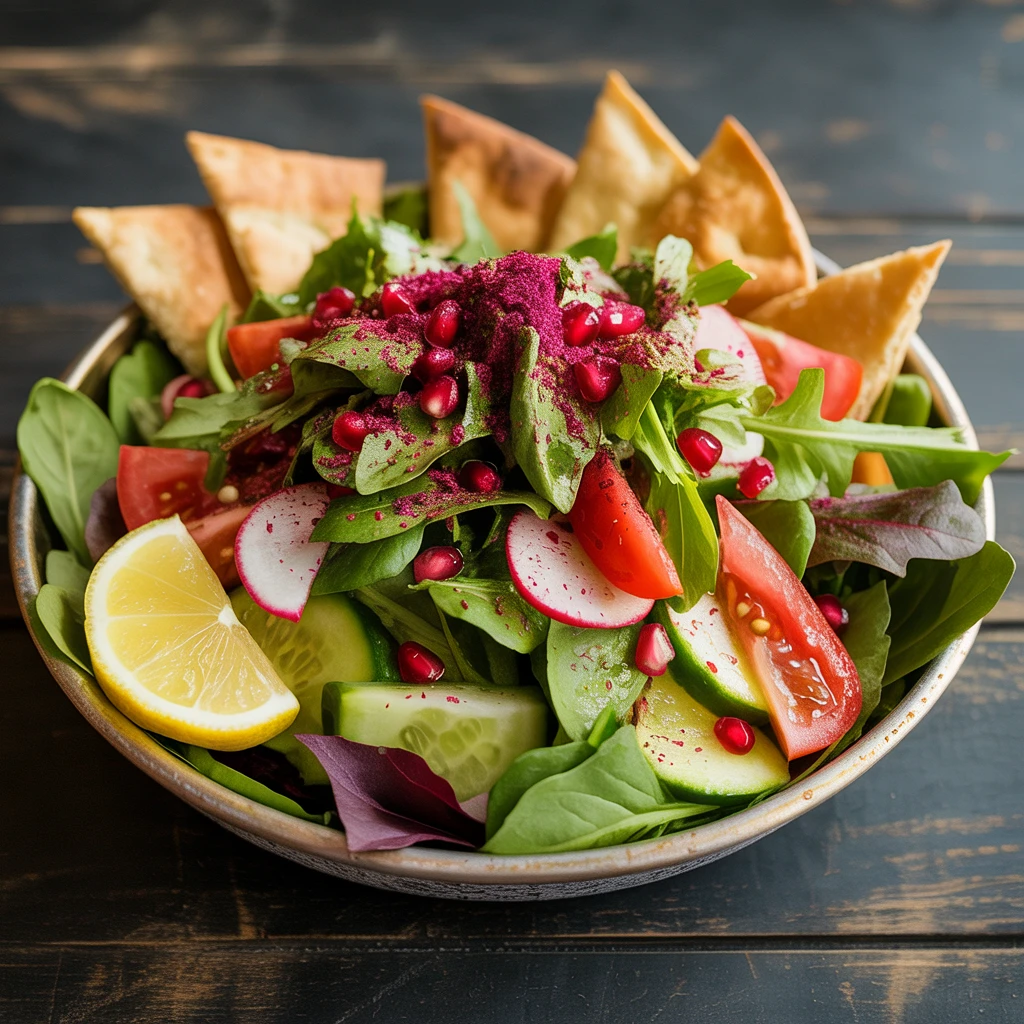 Fattoush - Crisp greens, sumac, pomegranate, pita chips