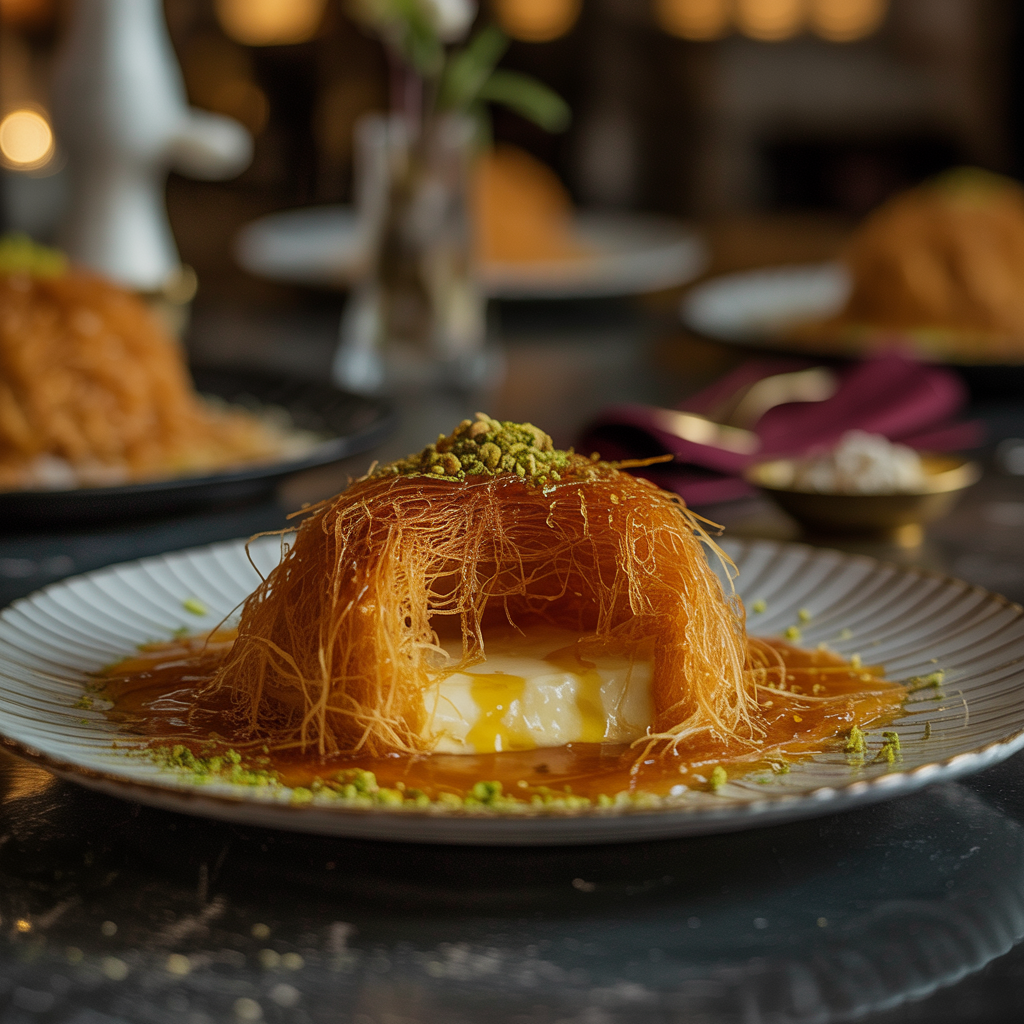 Kunafa - Shredded phyllo, sweet cheese, orange blossom syrup